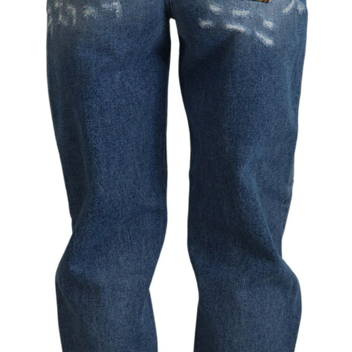 Dolce & Gabbana Blue Tattered Skinny Denim Cotton Jeans