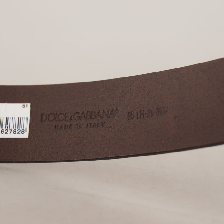 Dolce & Gabbana Brown Plain Calf Leather Gold Tone Buckle Belt