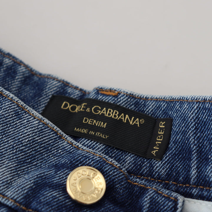 Dolce & Gabbana Blue Tattered Skinny Denim Cotton Jeans