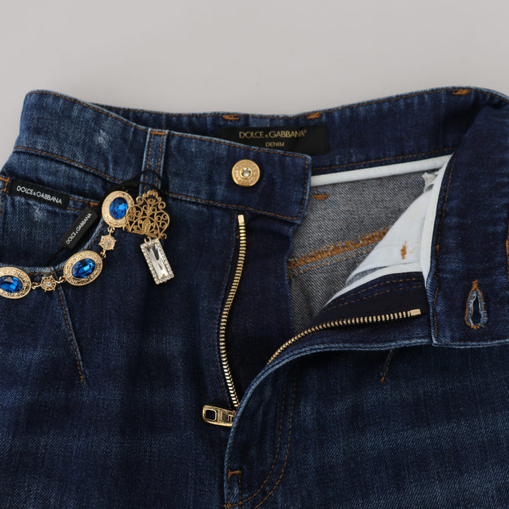 Dolce & Gabbana Blue Embellished Straight Denim Cotton Jeans