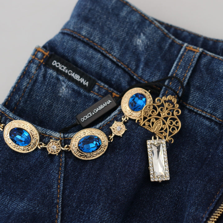 Dolce & Gabbana Blue Embellished Straight Denim Cotton Jeans