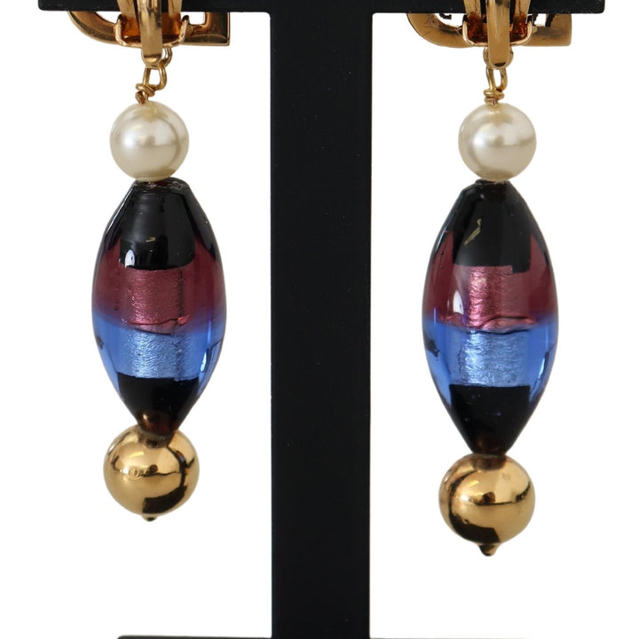 Dolce & Gabbana Gold Plated Brass Glass Design Dangling Earrings