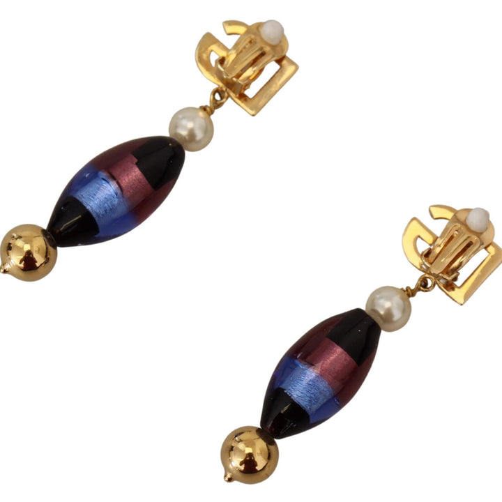 Dolce & Gabbana Gold Plated Brass Glass Design Dangling Earrings