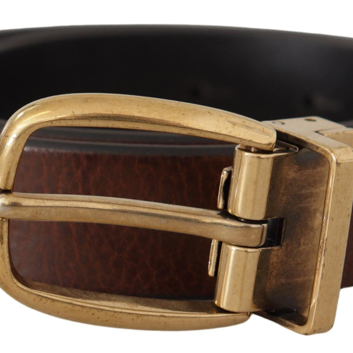 Dolce & Gabbana Brown Calf Leather Classic Logo Metal Buckle Belt