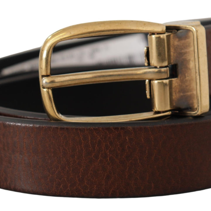 Dolce & Gabbana Brown Calf Leather Classic Logo Metal Buckle Belt