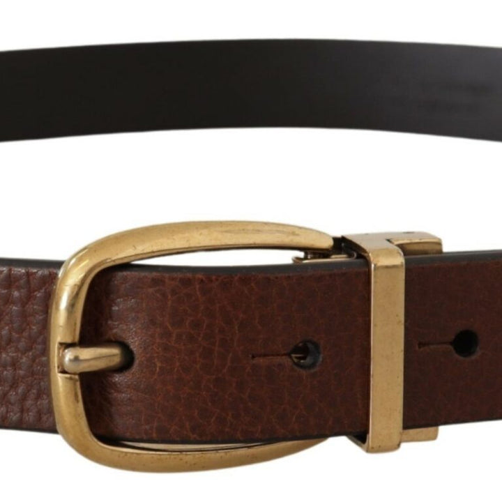 Dolce & Gabbana Brown Calf Leather Classic Logo Metal Buckle Belt