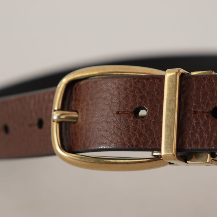 Dolce & Gabbana Brown Calf Leather Classic Logo Metal Buckle Belt