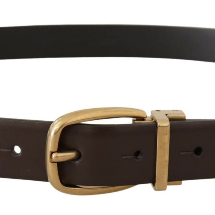 Dolce & Gabbana Brown Calf Leather Gold Tone Metal Buckle Belt