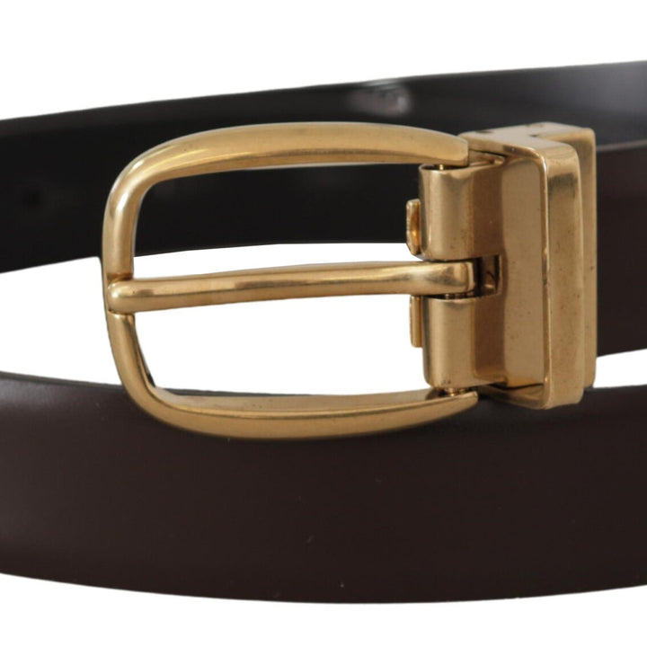 Dolce & Gabbana Brown Calf Leather Gold Tone Metal Buckle Belt