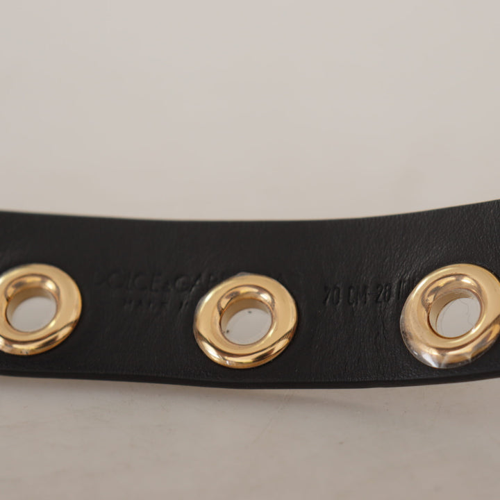 Dolce & Gabbana Black Leather Eyelet Silver Tone Metal Buckle Belt