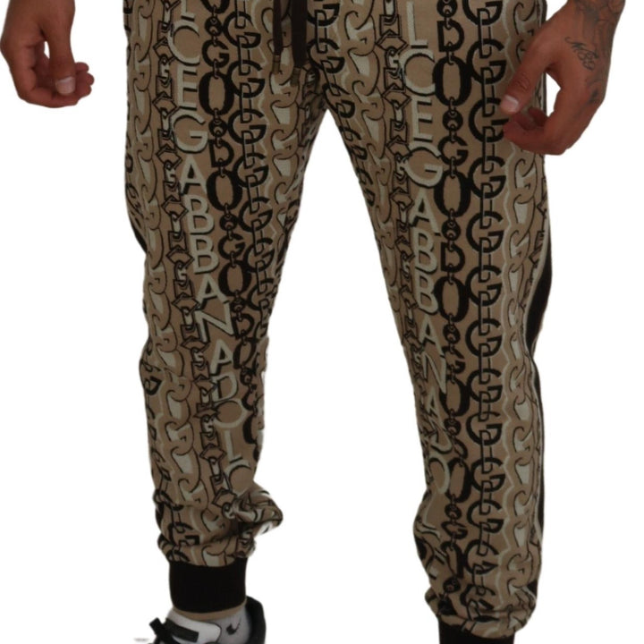 Dolce & Gabbana Beige Logo Print Cotton Jogger Pants