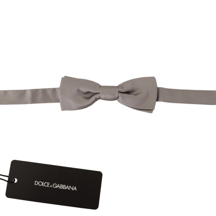 Dolce & Gabbana Silver 100% Silk Slim Adjustable Neck Papillon Tie