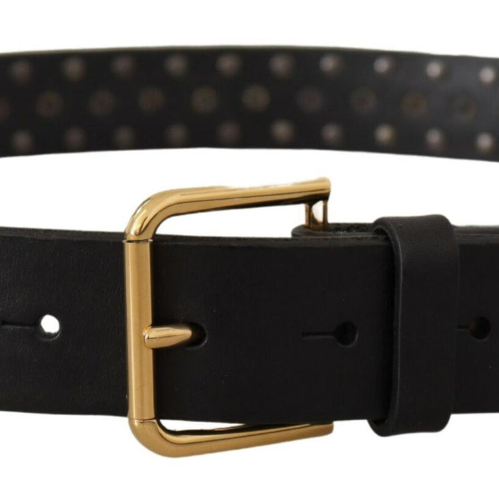 Dolce & Gabbana Black Leather Studded Gold Tone Metal Buckle Belt