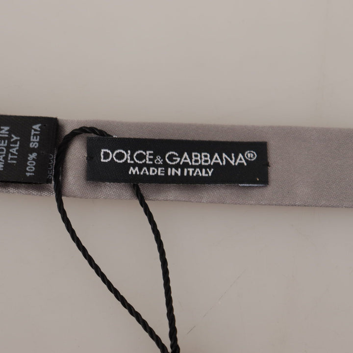 Dolce & Gabbana Silver 100% Silk Slim Adjustable Neck Papillon Tie