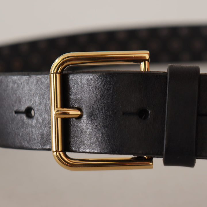 Dolce & Gabbana Black Leather Studded Gold Tone Metal Buckle Belt