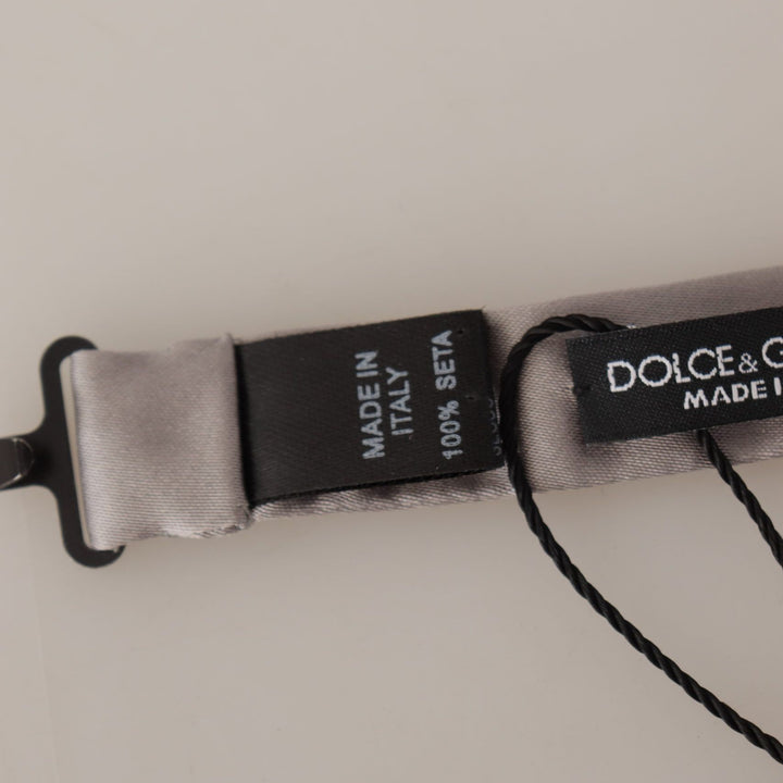 Dolce & Gabbana Silver 100% Silk Slim Adjustable Neck Papillon Tie