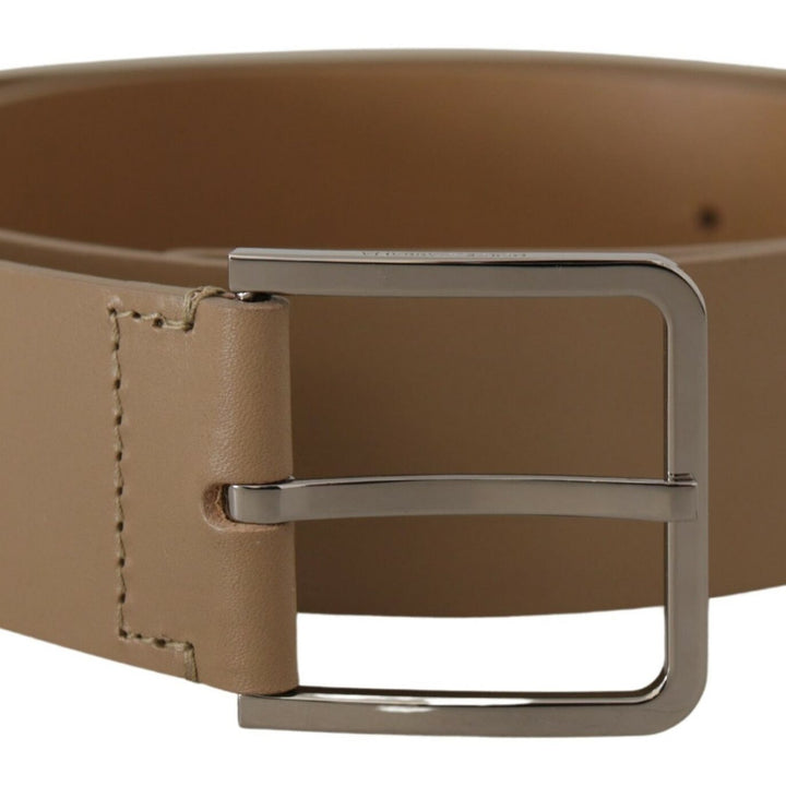 Dolce & Gabbana Beige Calf Leather Wide Silver Metal Belt