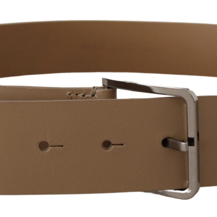 Dolce & Gabbana Beige Calf Leather Wide Silver Metal Belt