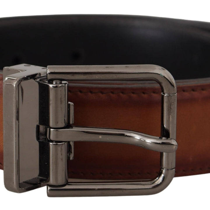 Dolce & Gabbana Brown Leather Solid Classic Silver Metal Buckle Belt