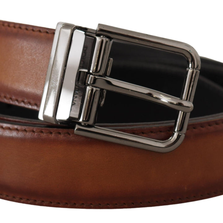 Dolce & Gabbana Brown Leather Solid Classic Silver Metal Buckle Belt