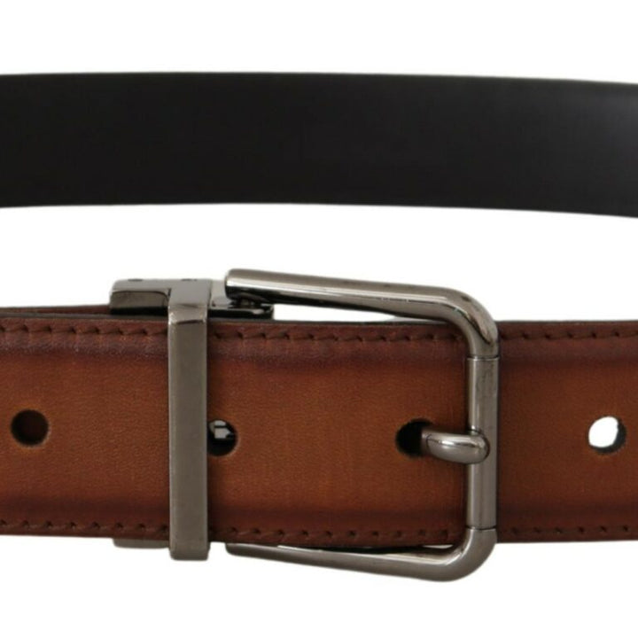 Dolce & Gabbana Brown Leather Solid Classic Silver Metal Buckle Belt