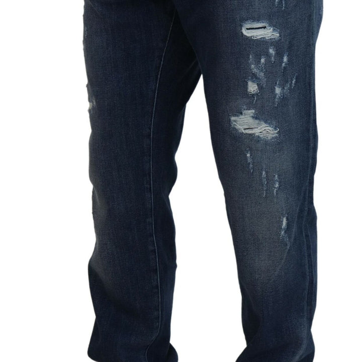 Dolce & Gabbana Blue Tattered Cotton Stretch Slim Denim Jeans