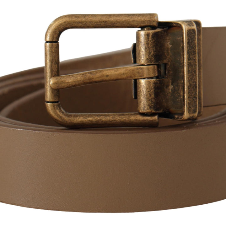 Dolce & Gabbana Brown Solid Leather Brass Buckle Classic Belt