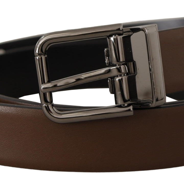 Dolce & Gabbana Brown Leather Classic Metal Logo Buckle Belt