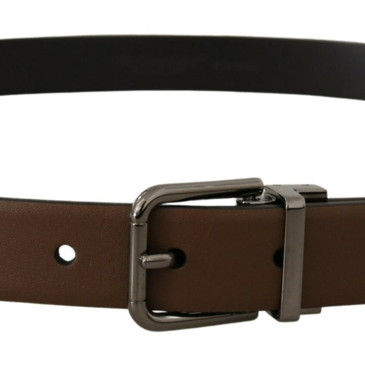 Dolce & Gabbana Brown Leather Classic Metal Logo Buckle Belt