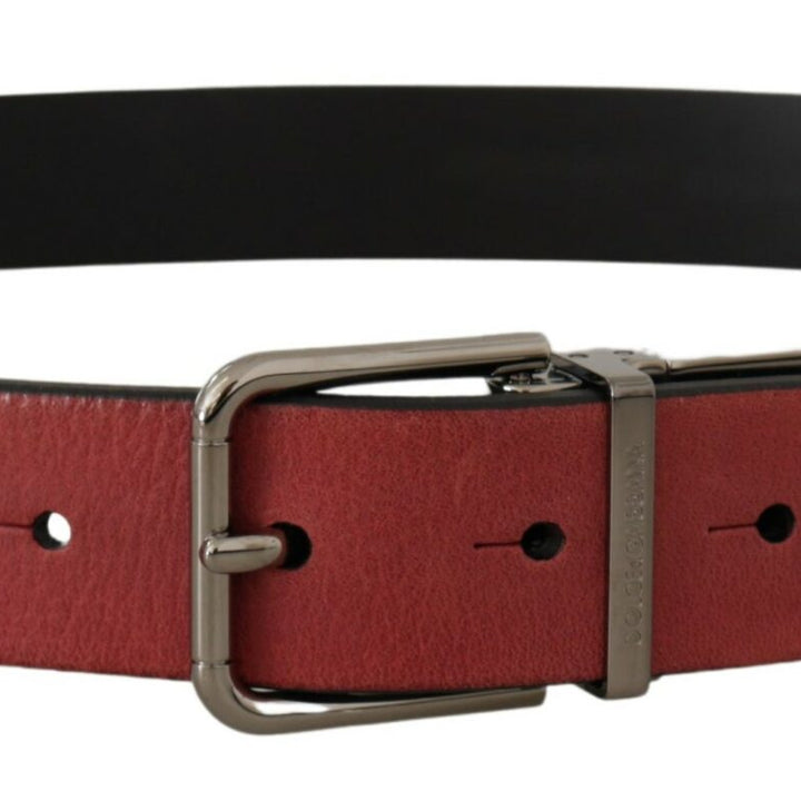 Dolce & Gabbana Maroon Solid Leather Silver Metal Logo Buckle Belt