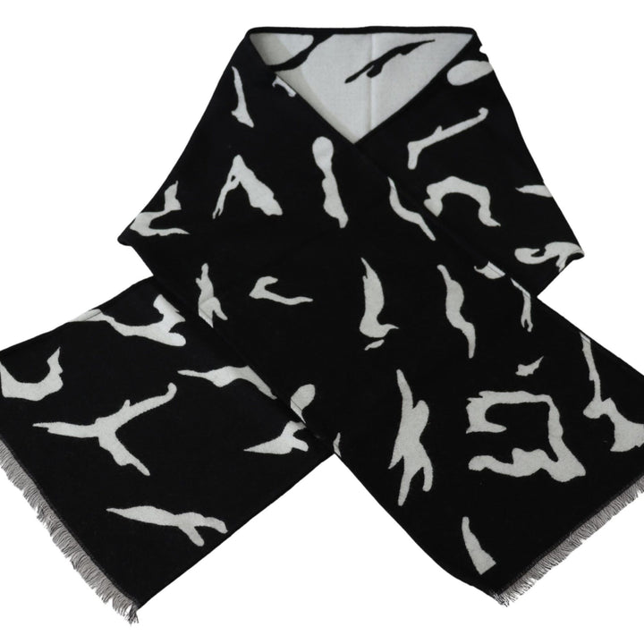 Givenchy Black White Wool Unisex Winter Warm Scarf Wrap Shawl