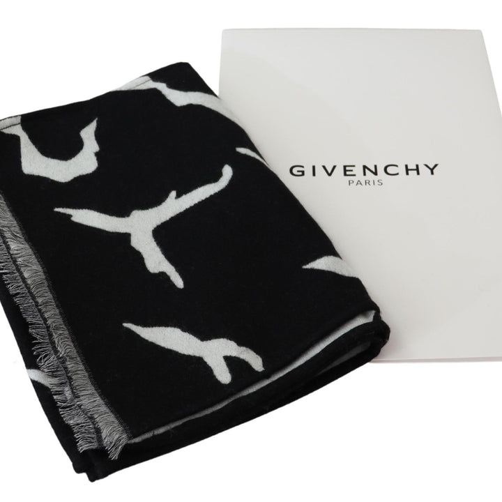 Givenchy Black White Wool Unisex Winter Warm Scarf Wrap Shawl