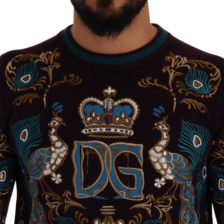 Dolce & Gabbana Bordeaux Cashmere DG Crown Embroidered Sweater