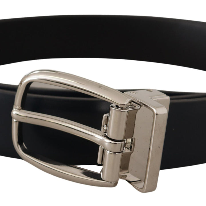 Dolce & Gabbana Black Leather Formal Silver Metal Buckle Belt