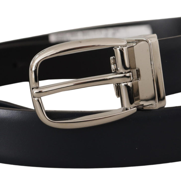 Dolce & Gabbana Black Leather Formal Silver Metal Buckle Belt