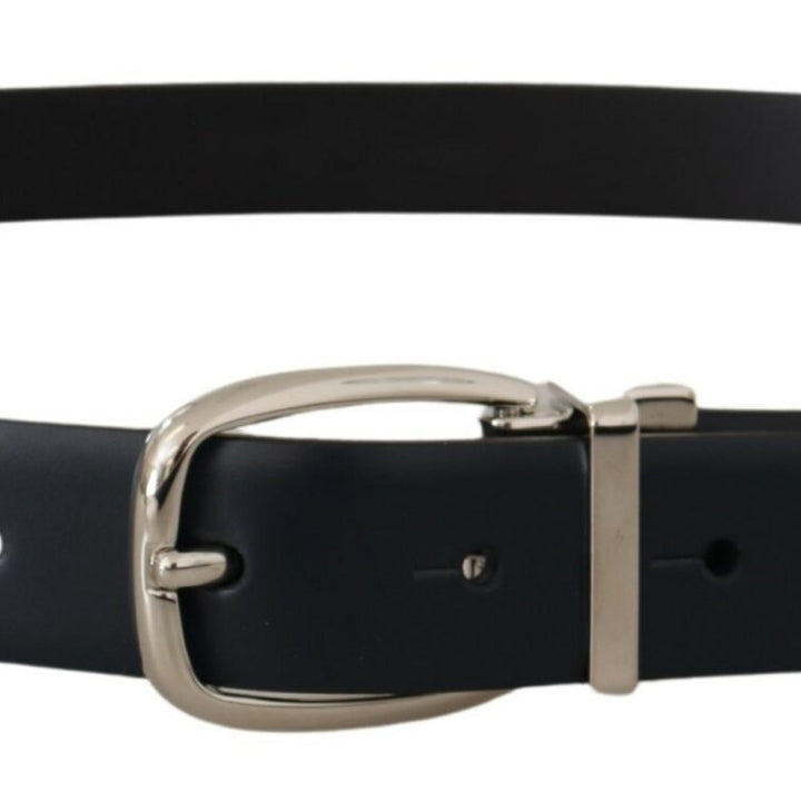 Dolce & Gabbana Black Leather Formal Silver Metal Buckle Belt