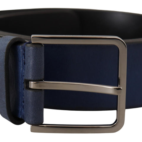 Dolce & Gabbana Blue Calf Leather Silver Metal Buckle Classic Belt