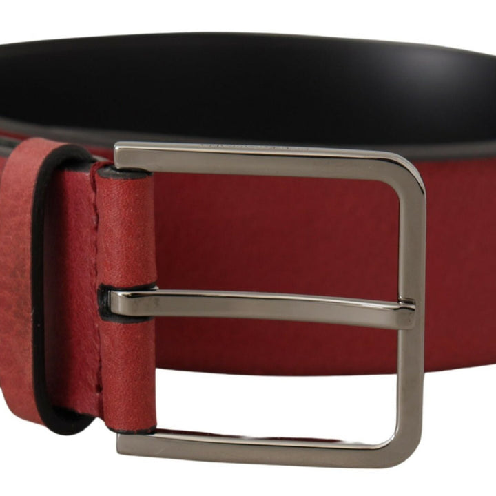 Dolce & Gabbana Maroon Vitello Silver Metal Logo Buckle Belt