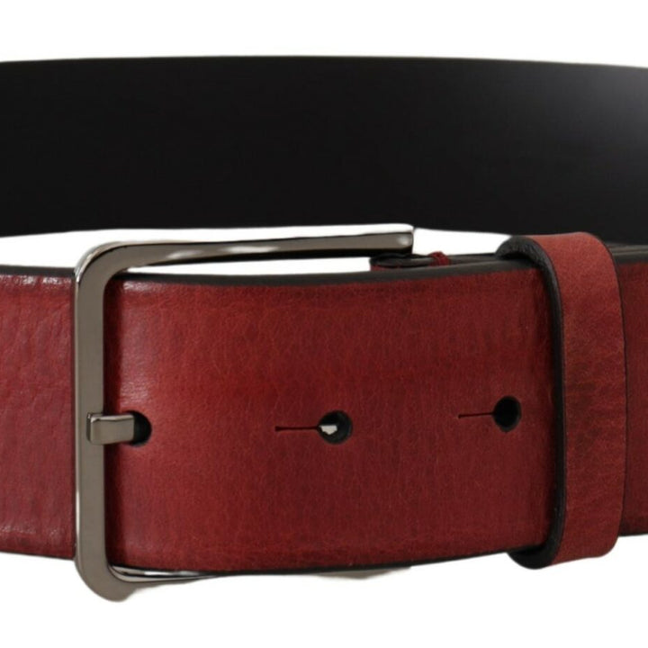 Dolce & Gabbana Maroon Vitello Silver Metal Logo Buckle Belt