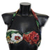 Dolce & Gabbana Black Floral Print Nylon Swimwear Bikini Tops
