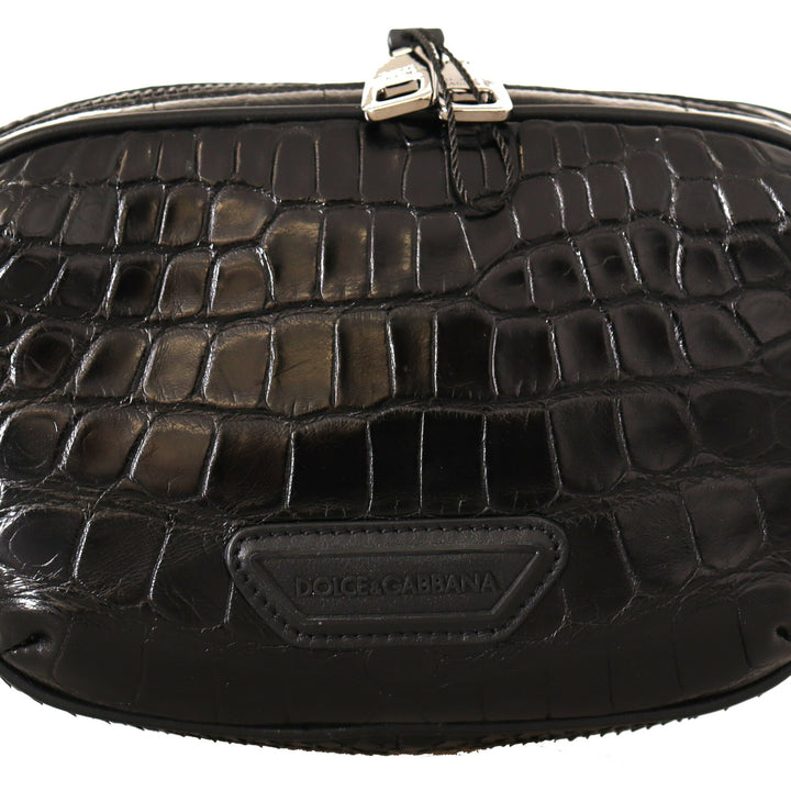 Dolce & Gabbana Black DG Logo Exotic Leather Fanny Pack Pouch Bag