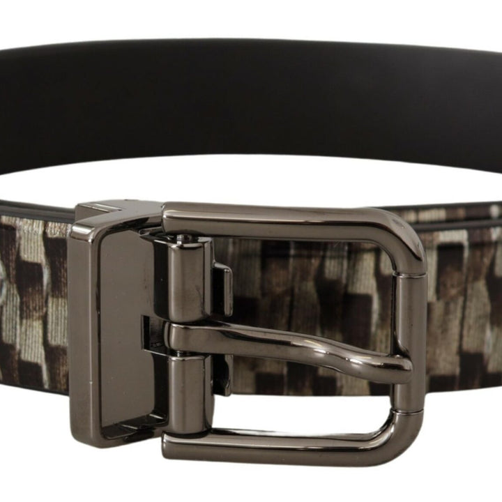 Dolce & Gabbana Brown Herringbone Leather Gray Belt