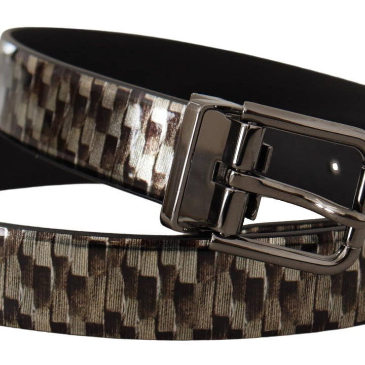 Dolce & Gabbana Brown Herringbone Leather Gray Belt