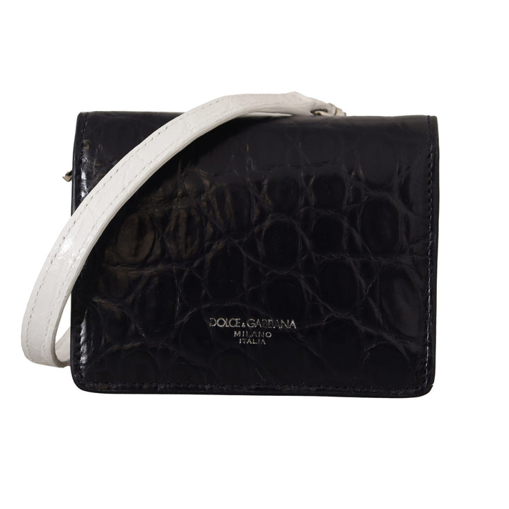 Dolce & Gabbana Blue White Caiman Leather Strap Card Holder Wallet