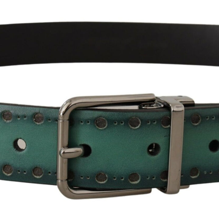 Dolce & Gabbana Green Giotto Leather Silver Metal Buckle Belt