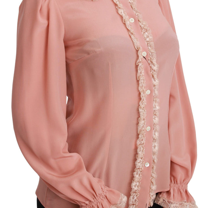 Dolce & Gabbana Pink Silk Gold Sequin Lace Blouse Shirt