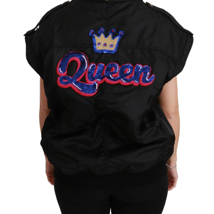 Dolce & Gabbana Black Queen Crown Sequined Bomber Jacket