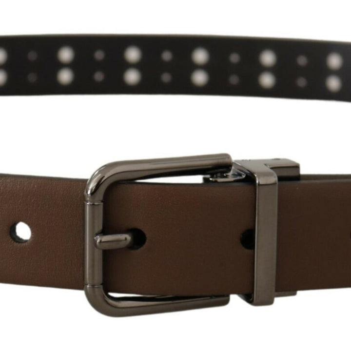 Dolce & Gabbana Dark Brown Perforated Leather Metal Belt