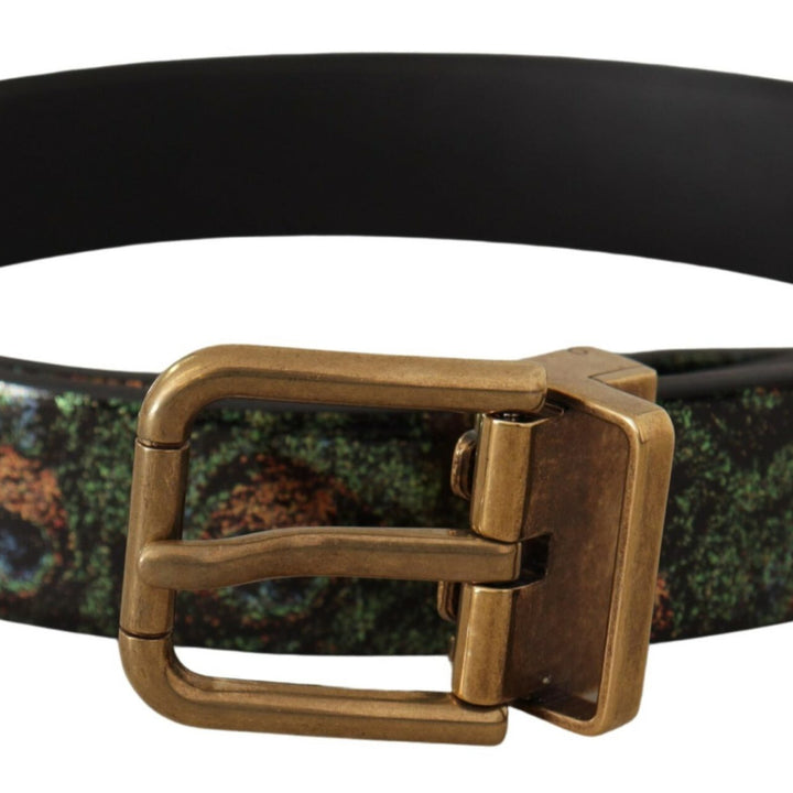 Dolce & Gabbana Multicolor Leather Vernice Pavone Bronze Metal Belt