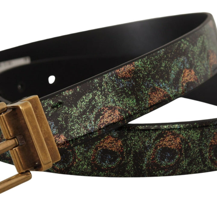 Dolce & Gabbana Multicolor Leather Vernice Pavone Bronze Metal Belt